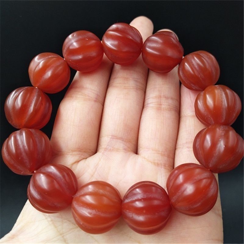 Natural Red Agate Pumpkin Bead Bracelet 16mm Matte Unisex Jewelry