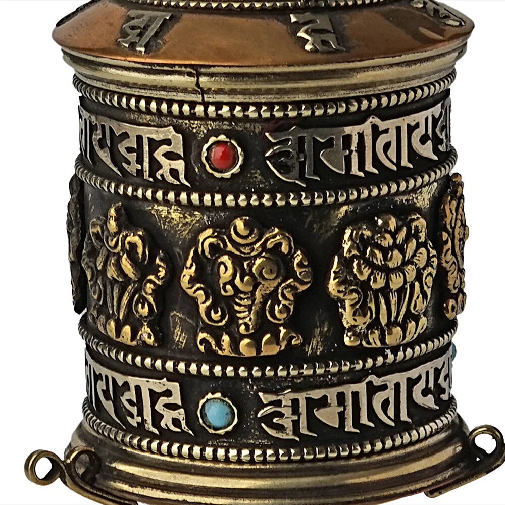 Tibetan Buddhist Brass Prayer Wheel Model Handcrafted Home Decor Traditional