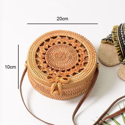 Straw Bag Round Woven Handmade Summer Polyester Crossbody Shoulder Bag Polyester