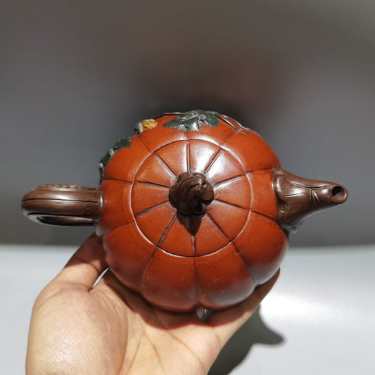 Vintage Chinese Yixing Purple Clay Teapot Zisha Ceramic Pumpkin Teaware Collect