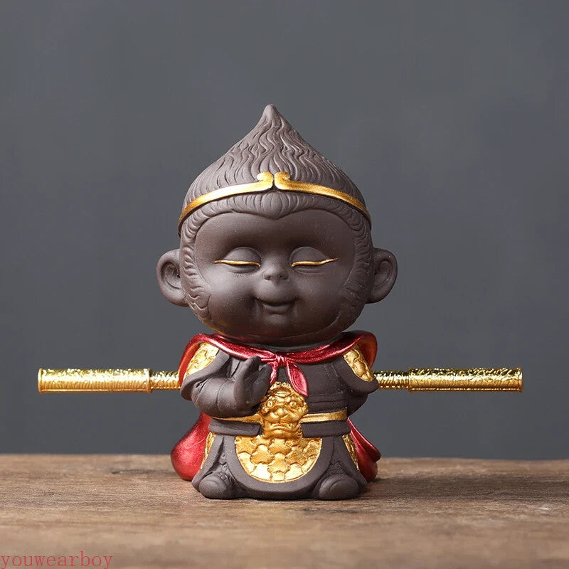 1PC Handmade Purple Clay Monkey King Figurine Tea Play Tea Pets Tea Table Decor