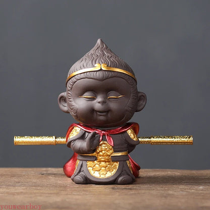1PC Handmade Purple Clay Monkey King Figurine Tea Play Tea Pets Tea Table Decor