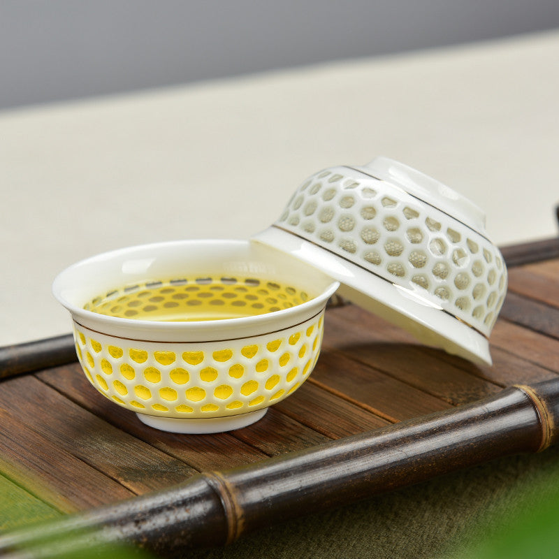 2pcs/lot 45ml Tea Cup Hollow-out Design Cup of Tea Ceramic Porcelain Cup