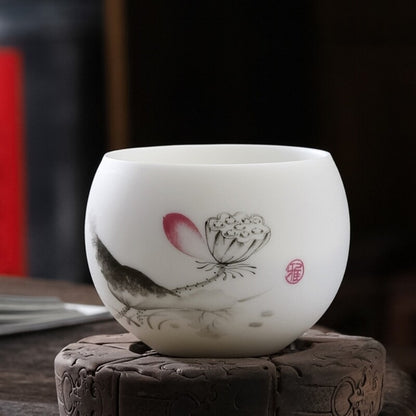 One Tea Cup Boutique Hand Drawing Fat Mutton Jade Porcelain Master Cup 130ml New