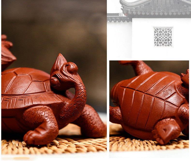 Dragon Turtle Statue Tea Pet Tea Play Chinese Yixing Purple Clay Handmade Mascot