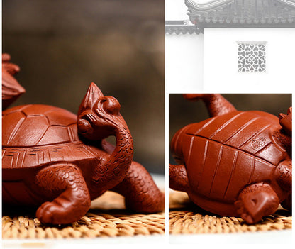 Dragon Turtle Statue Tea Pet Tea Play Chinese Yixing Purple Clay Handmade Mascot