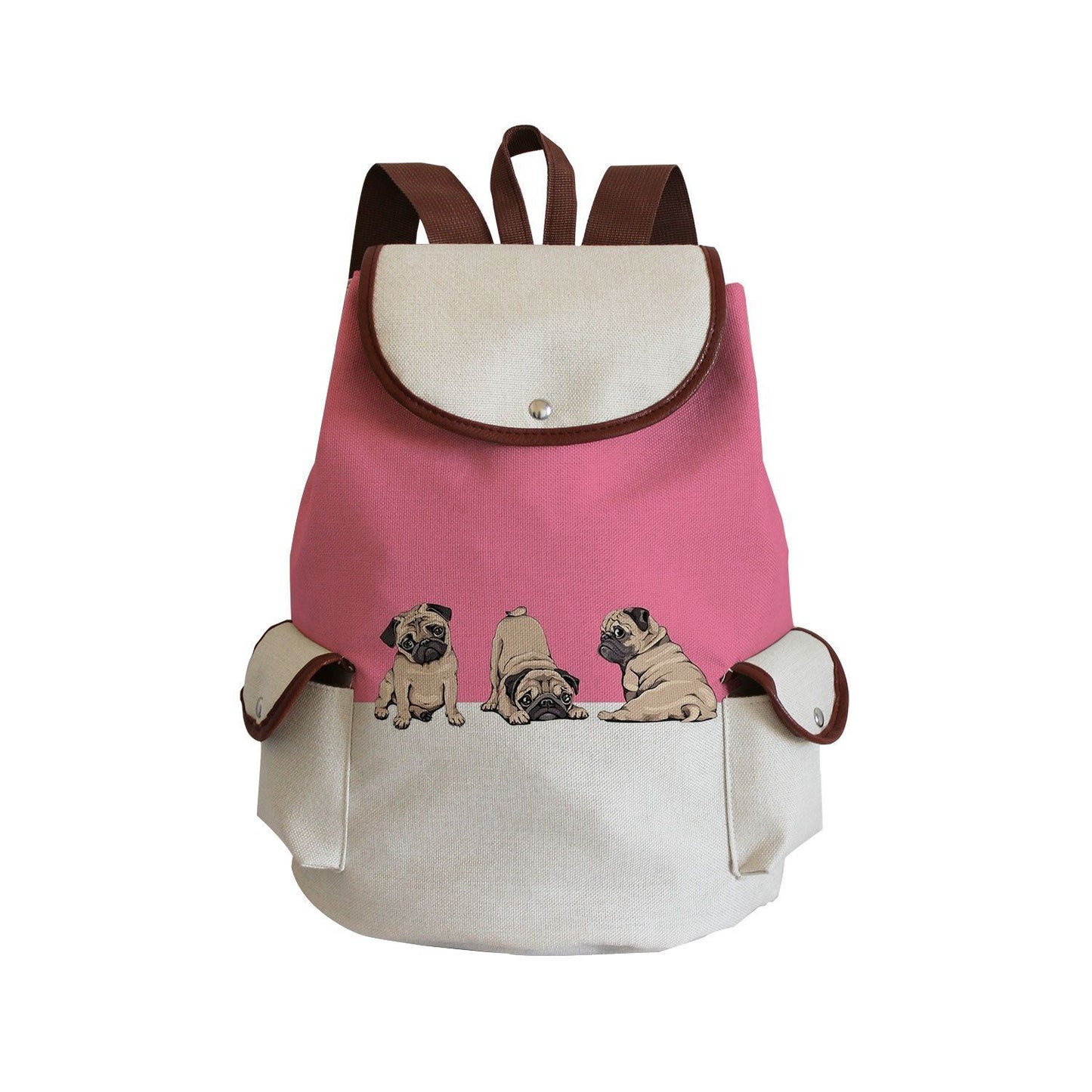 Dog Paw Print Backpack Drawstring Bags Linen Students Portable Cute Pug Printed