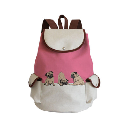 Dog Paw Print Backpack Drawstring Bags Linen Students Portable Cute Pug Printed