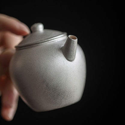 Pure Silver Tea Pot Ball Shaped Infuser Holes Sterling Silver Ceramic Pot 3.4oz