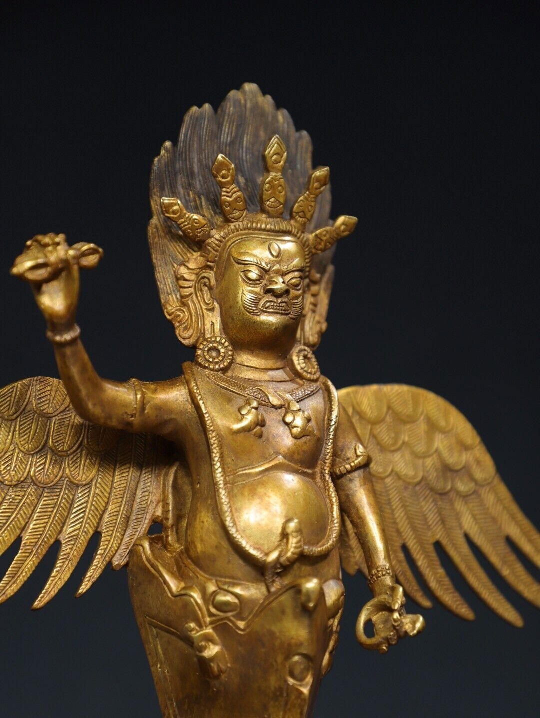 11.2"Bronze gilt Redpoll Winged Garuda Bird Eagle Buddha Vajra King Kong statue
