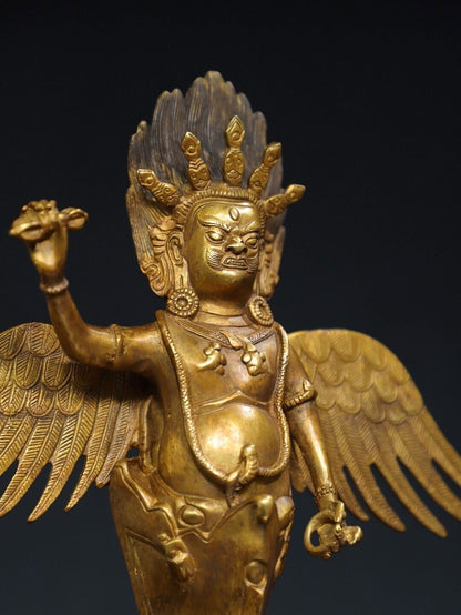 11.2"Bronze gilt Redpoll Winged Garuda Bird Eagle Buddha Vajra King Kong statue