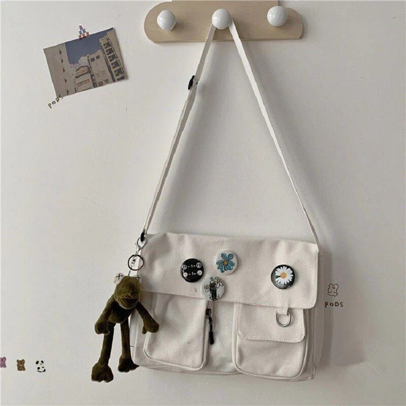 Canvas Bag Fashion Shoulder Bag Student Large Capacity Female Crossbody Bag 31CM