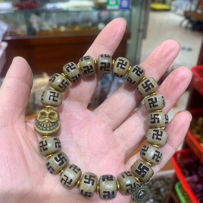Vintage Bracelet Swastik Swastika Buddhism Prayer Bead Chain Amulet