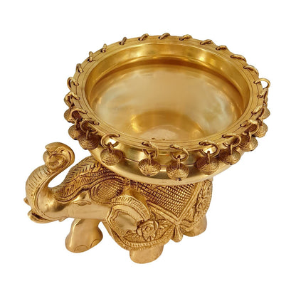 Brass Traditional Urli On Elephant with Bells Idol Figurine Home Decor Statue