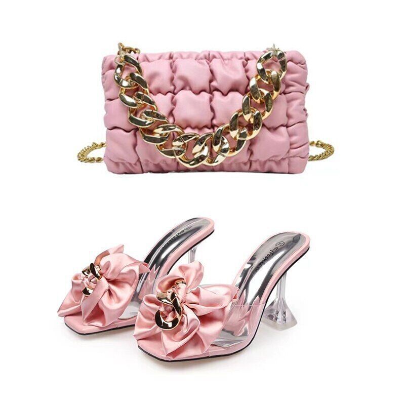 Ladies Slippers Shoes Bag Set Women Pumps Sandals Shoes Purse Set Black Heels