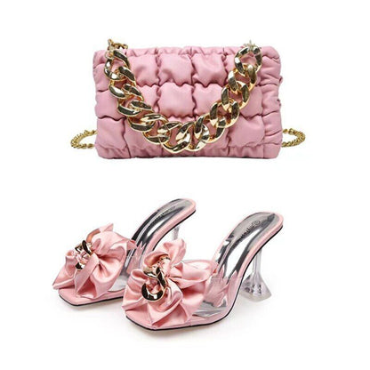 Ladies Slippers Shoes Bag Set Women Pumps Sandals Shoes Purse Set Black Heels