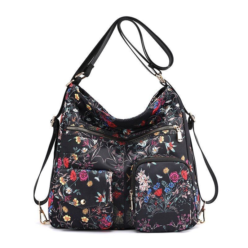 Woman Nylon Laptop Backpack Multifunctional Floral Zipper Soft Traveling Bag 1PC