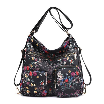 Woman Nylon Laptop Backpack Multifunctional Floral Zipper Soft Traveling Bag 1PC