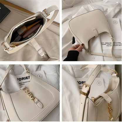 Retro Underarm Shoulder Side Bags For Women PU Leather Crescent Handbags