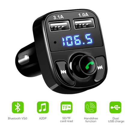 2 Cargador USB Para Carro Radio Auto Estereos Bluetooth USB MP3 FM Transmisor