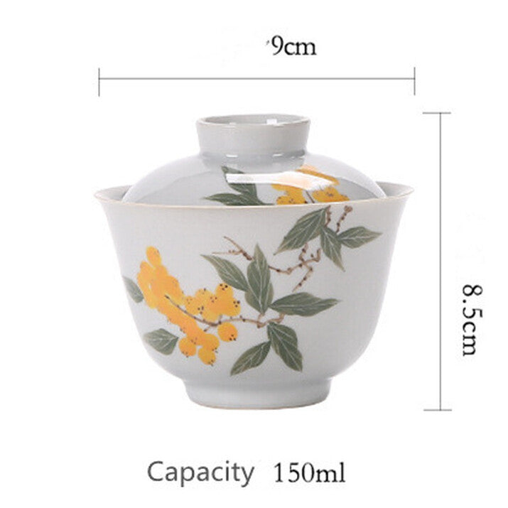 150ml Hand Painted Loquat Gaiwan Tureen Kung Fu Tea Ceremony Coffee Cups Bowls