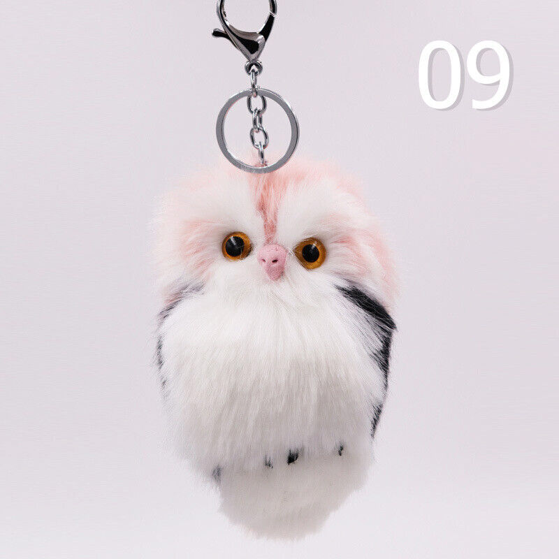 Cute Rabbit Fur Furry Owl Pendant Bag Charm Key Chain Plush Animal Car Pendant