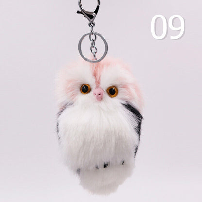 Cute Rabbit Fur Furry Owl Pendant Bag Charm Key Chain Plush Animal Car Pendant
