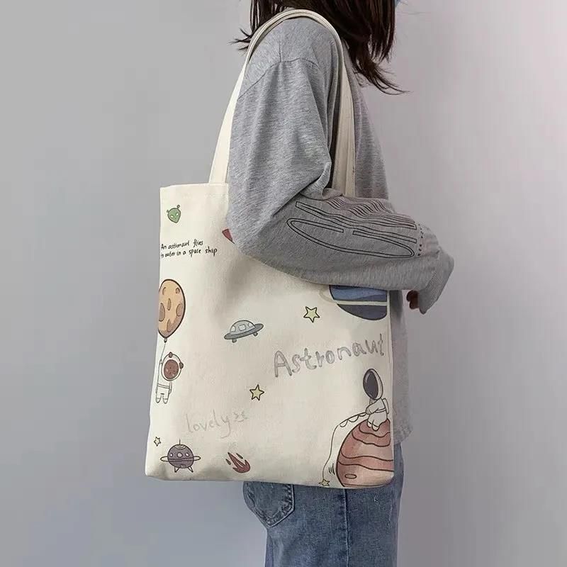 Shoulder Bag Canvas Tote Large Shopper Bag Zipper Starry Sky Print Handbag 1 PC