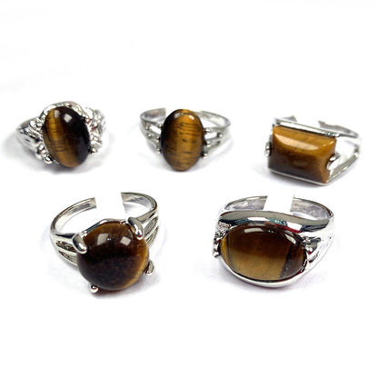 Wholesale Jewelry 20Pcs Natural Tiger Eye Stone Gemstone Silver Plated Rings