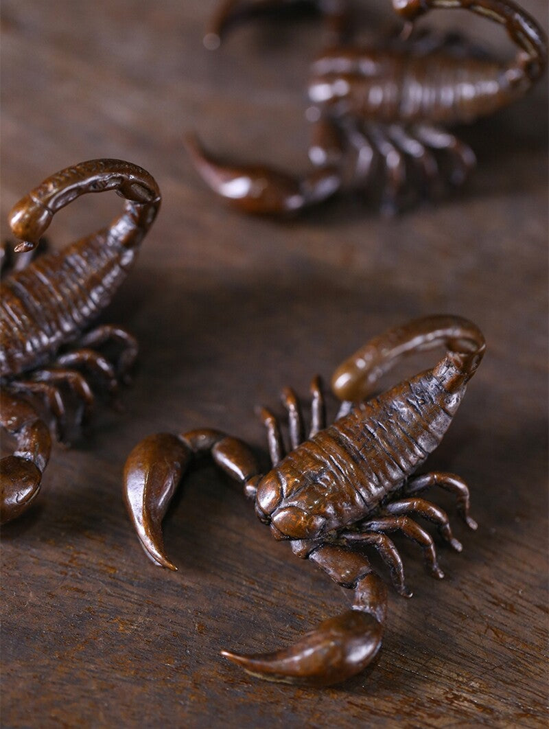 2.04" Solid Brass Scorpion Statue Animal Figurines Tea Pet Decor