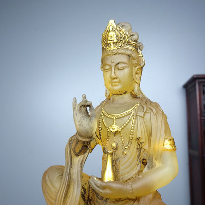 Collect China old Coloured glaze gilt carefully carve lotusbottle guanyin statue