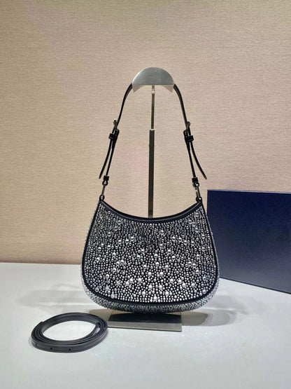 Full Diamond Underarm Bag Shoulder Purse Elegant Wedding Banquet Nylon Shell Bag