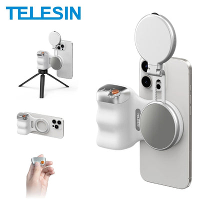 TELESIN Phone Grip – 8X Magnet, Dual Fill Light, 360° Remote