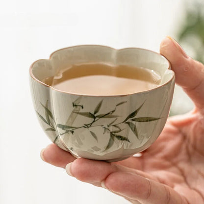 Grass Ash Cups Hand-painted Green Bamboo Petals Teacup Jingdezhen Tea Cup