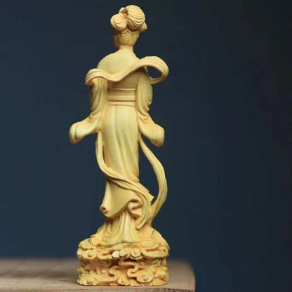 Chinese Boxwood Huang-yang wood carving Moon Goddess Chang'e statue黄杨木.嫦娥6018