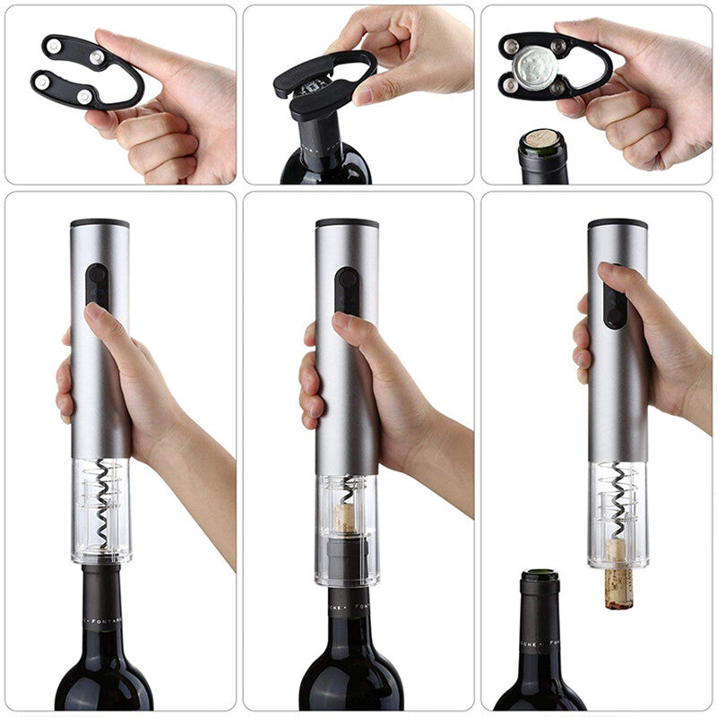 Electric Wine Bottle Opener, Automatic Corkscrew with Foil Remover (Silver)