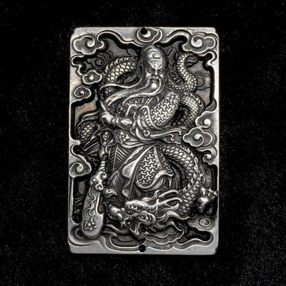 Old Chinese Tibet Silver Handcarved Dragon Guan Yu Pendant Waist Token