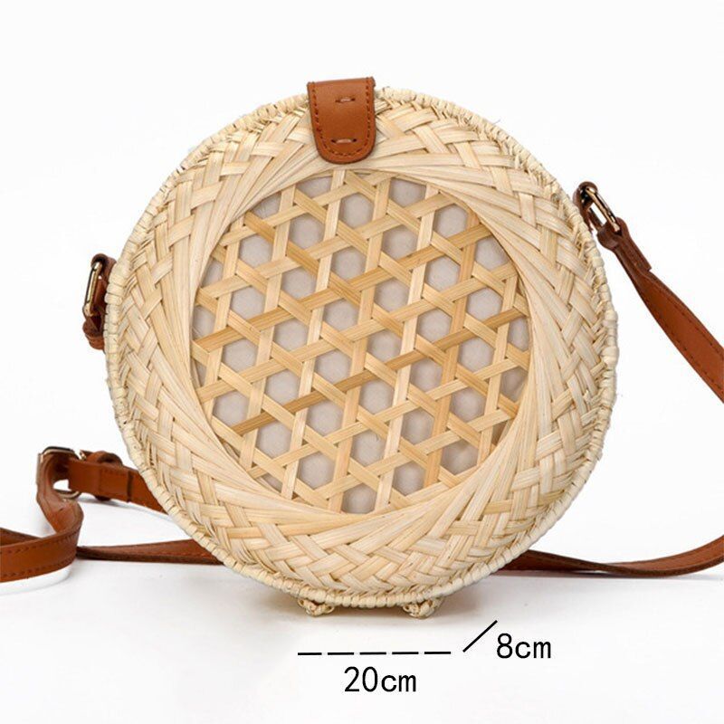 Straw Bag Round Woven Handmade Summer Polyester Crossbody Shoulder Bag Polyester