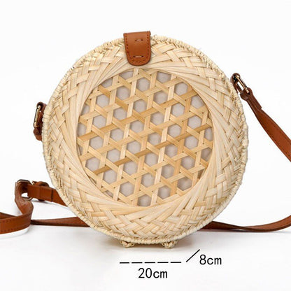 Straw Bag Round Woven Handmade Summer Polyester Crossbody Shoulder Bag Polyester