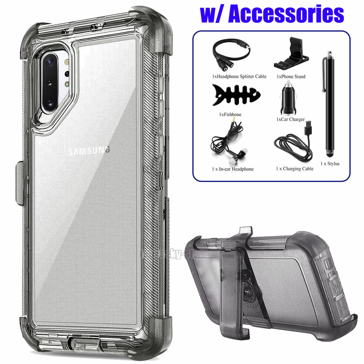 Clear Case For Galaxy Note 10 / Plus Clip Stand Rubber & Tpu Cover / Accessories