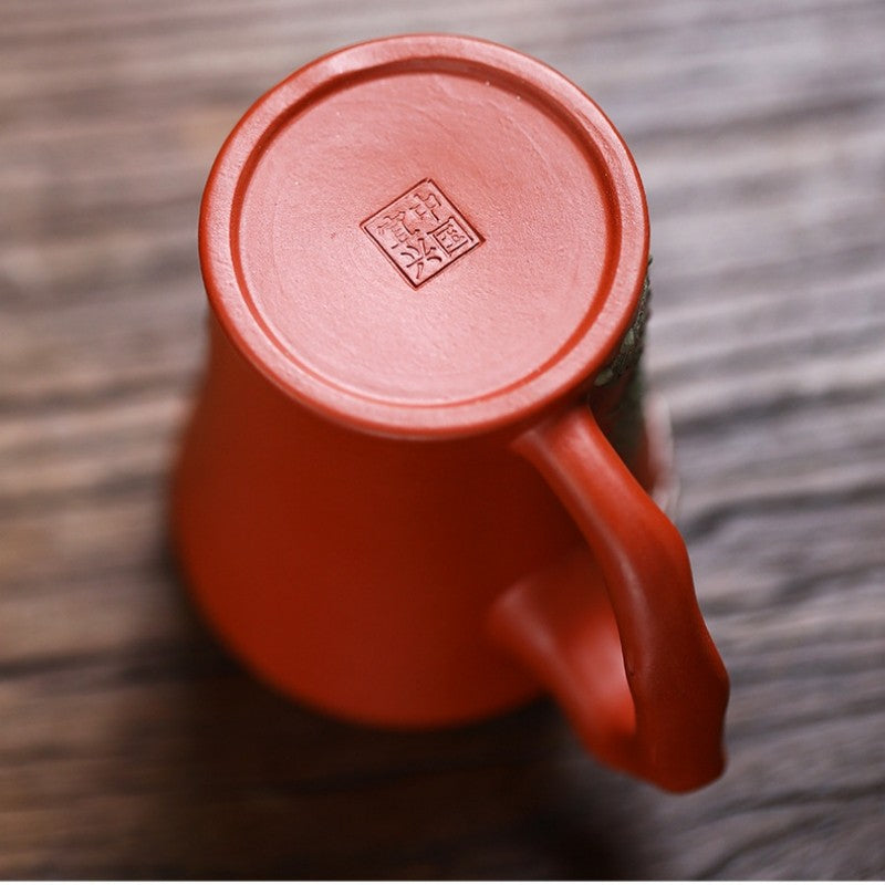 Original Ore Real Yixing Zisha Dahongpao Clay Teacup With Handle Mountain Relief
