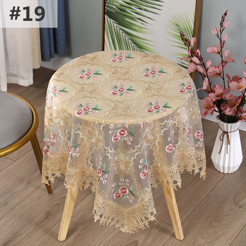 Lace Floral Embroidered Tablecloth European Style Tea Table Dust-Proof Covers