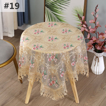 Lace Floral Embroidered Tablecloth European Style Tea Table Dust-Proof Covers
