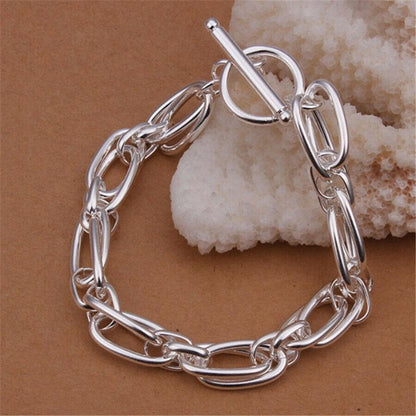 925 Sterling Silver Vintage Thick Chain Bracelet Elegant Unique Stylish Bangles