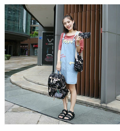 Backpack 3-piece Set Teenagers Girls School Bags Canvas Casual Classical Women