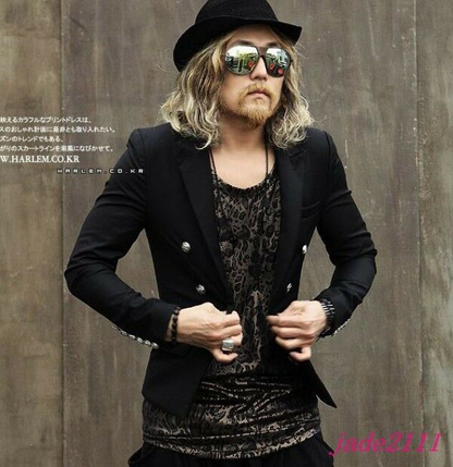 Punk Rock Mens Double-breasted Korean Blazer Suit Outwear Coat Party New Jacket