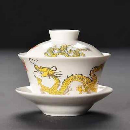 Longjing Ceramic Sancai Gaiwan, Master Tea Cup, Retro Chinese Style