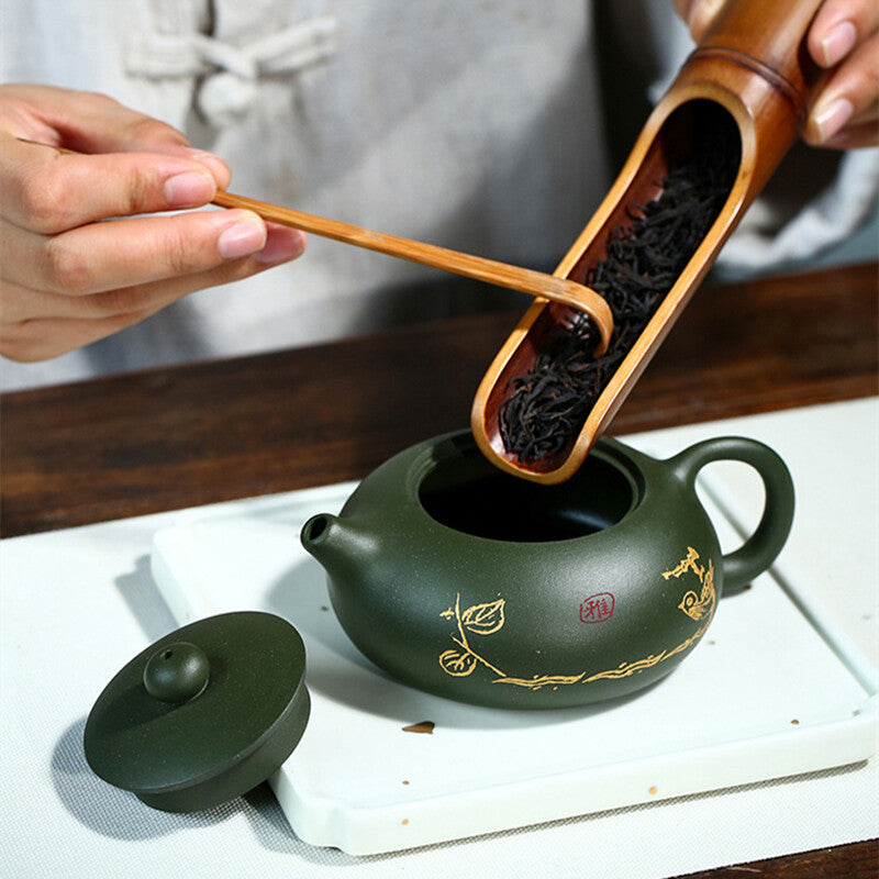 Ball Shaped Infuser Holes Xishi Pot Real Yixing Zisha Green Clay Marked Tea Pot