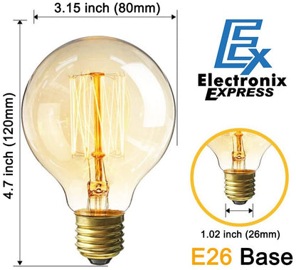 4 Pack of Dimmable G80 Vintage Edison Light Bulbs, 60W 2200K Amber Glow