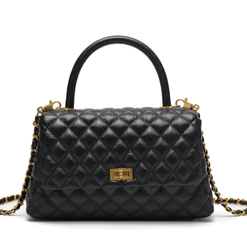 20/26/28 Quilted Real Leather Flap Purse Tote Shoulder Bag Handbag w/ Chains
